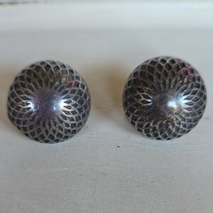 E-001-Vintage Silver Tone Textured Round Clip Earrings